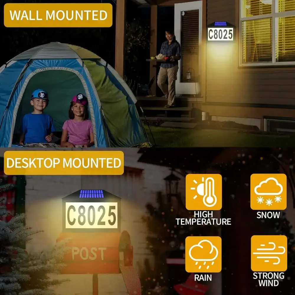 Solar House Numbers Lighted RGBW Solar Address Sign with Remote Waterproof For